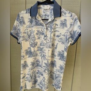 Hagen Blue and White Tropical Print Polo Shirt